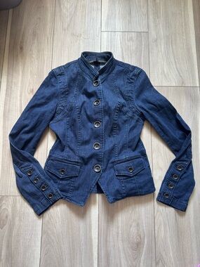 White House Black Market Navy Denim Button-Up Jacket